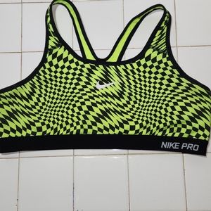 Nike Pro Dri Fit Womens XL Green Black Swoosh Logo Racerback Sports Bra E24